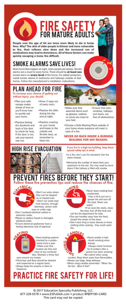 "Fire Safety for Mature Adults" Presentation Card